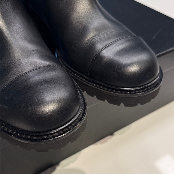 CHANEL Black Leather Chunky Boots with Gold Logo - Picture 7 of 11